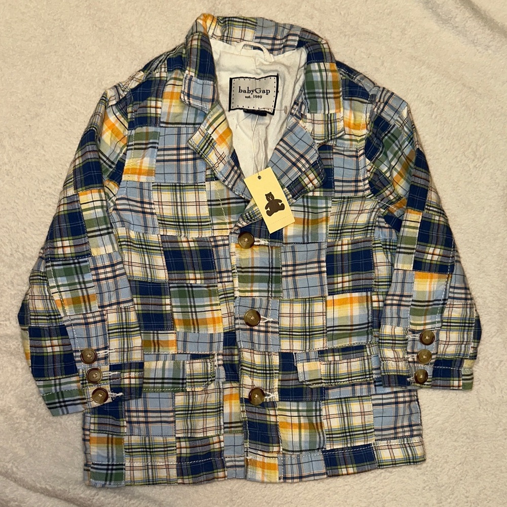 NWT VINTAGE PLAID PATCHWORK BLAZER JACKET BLUE ORANGE 2 2T NEW